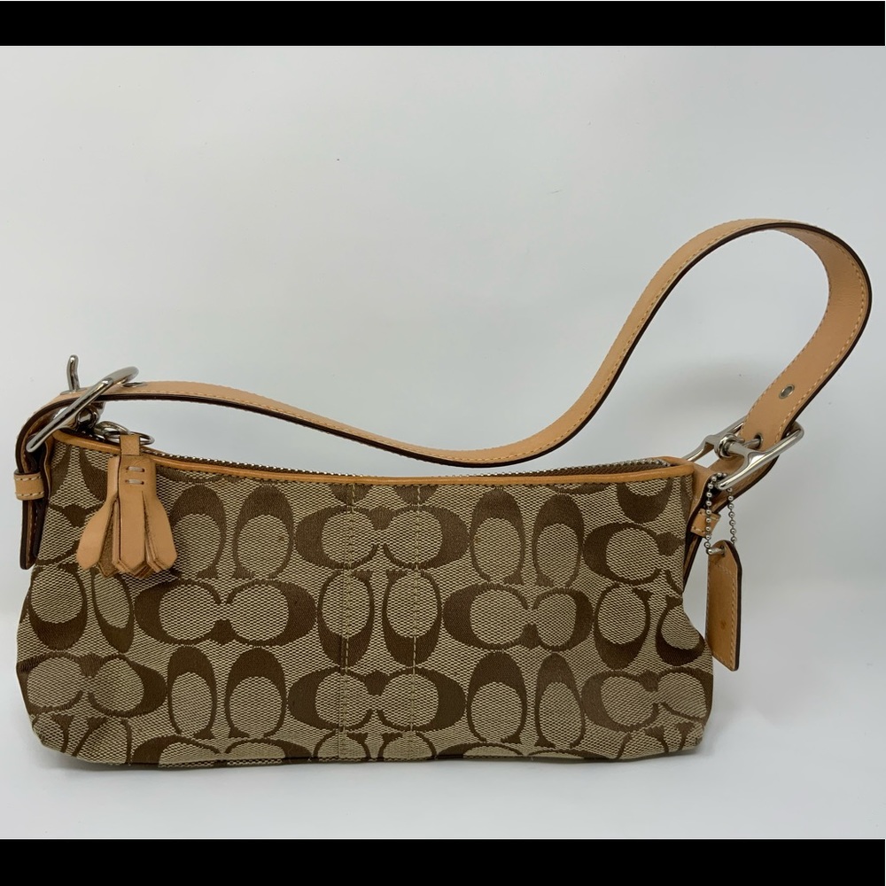 COACH Signature Baguette Tan Canvas Leather Bag